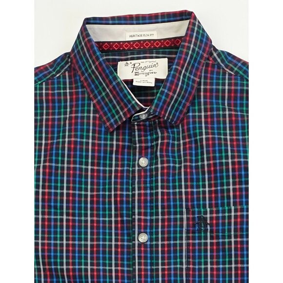 Penguin Heritage Slim Fit Large Mens Black Multi Check Embroidered Logo Shirt - Picture 1 of 9